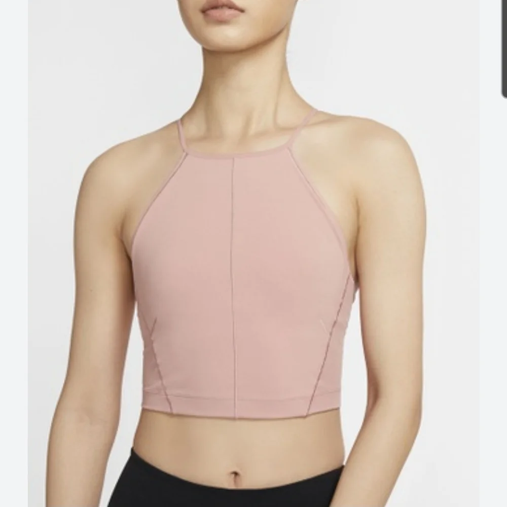 Nike Yoga Statement Clean Crop Top Tank High Neck Cropped Pink Activewear Gym - Picture 2 of 11